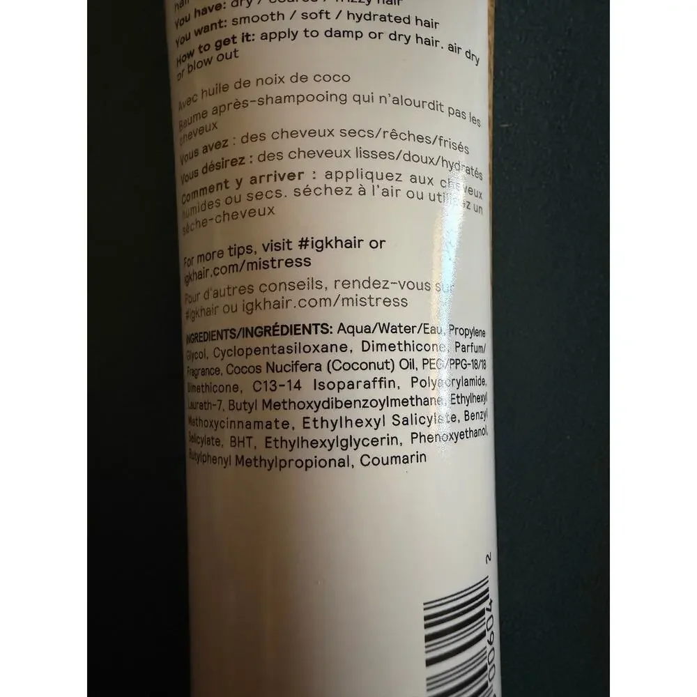 IGK Mistress Hydrating Hair Balm 5 oz 145 mL New No Foil Seal Coconut Oil